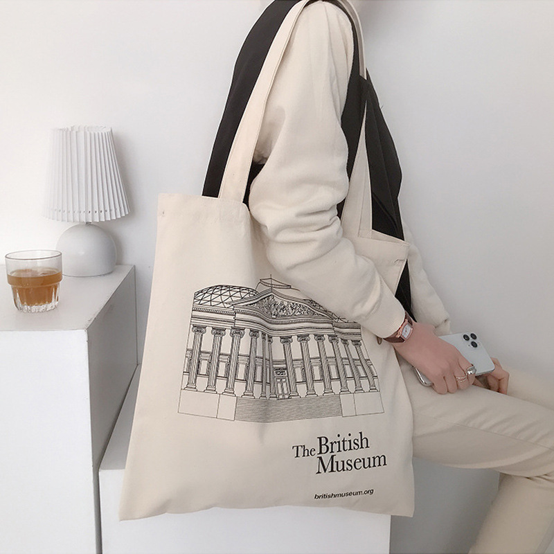 Women's Shopping Bag All-match Letter Series Handbag Foldable Korean Simple Solid Color Canvas Bag