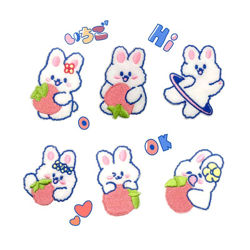 New cute plush rabbit embroidery cloth stickers self-adhesive DIY mobile phone case bag decorative clothes patch wholesale