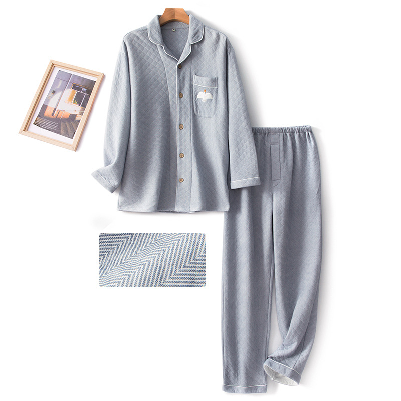 Autumn and Winter New Three-layer Warm Cotton Thickened Air Layer Embroidered Loosened Pajamas for Couple suit Home Clothes