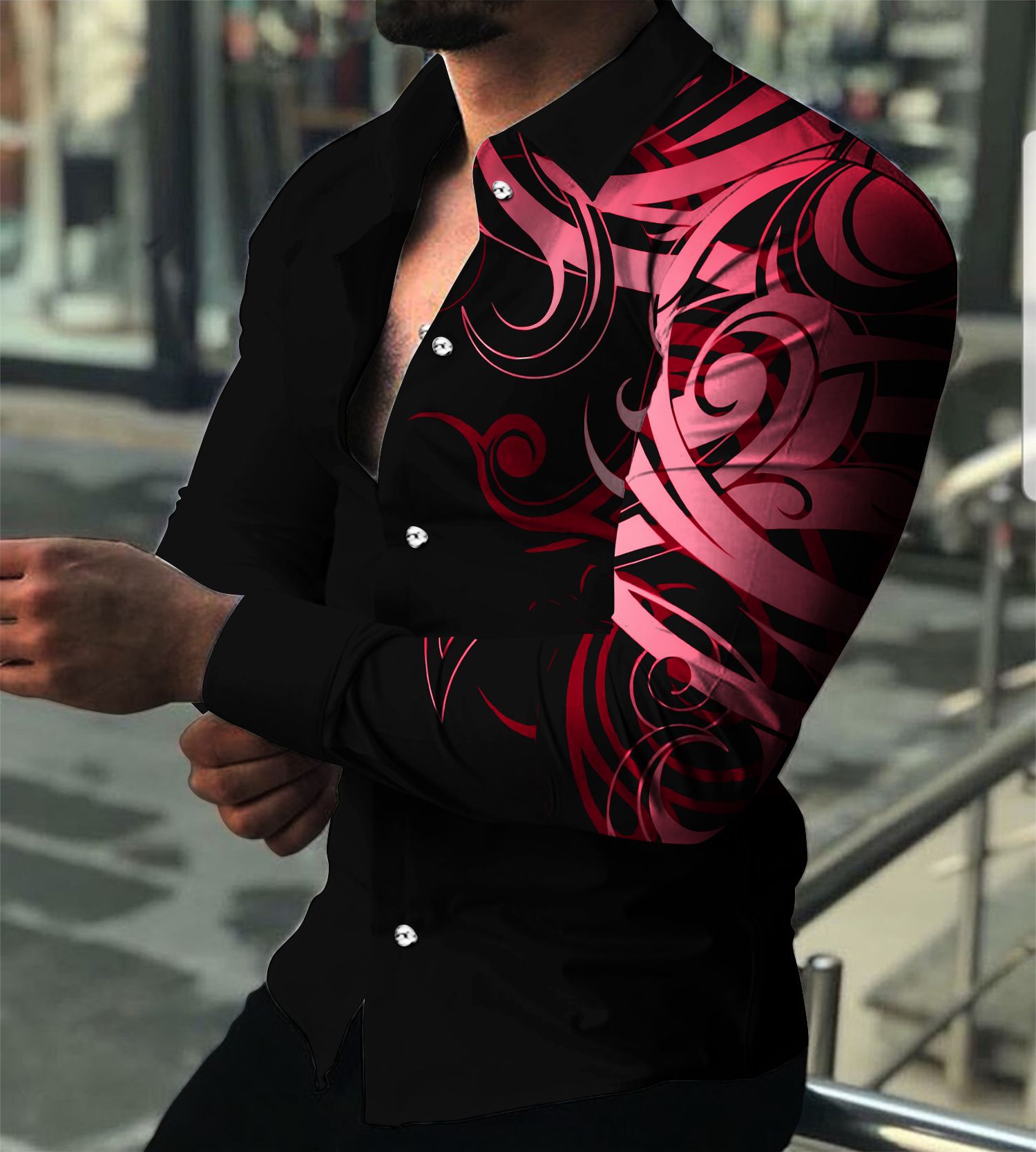 2023 Amazon Europe and the United States cross-border foreign trade ebay men's fashion printing fashion slim long sleeve shirt men