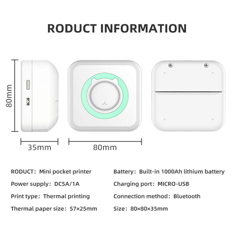 Mini Portable thermal printer small Bluetooth wireless photo label wrong topic Pocket Printer
