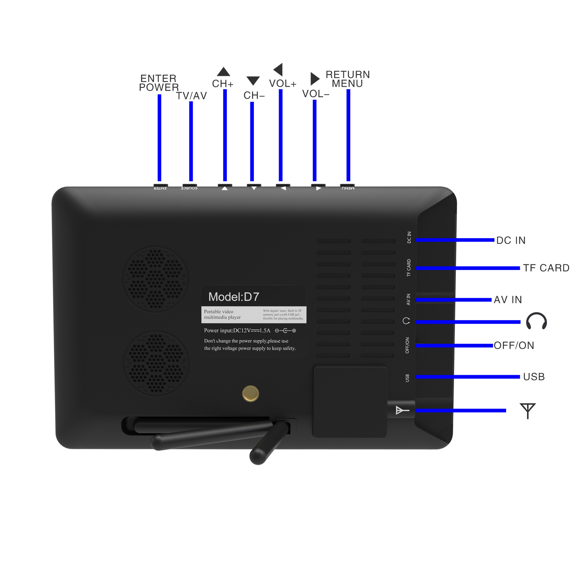 Portable Digital TV HD player monitor DVBT2 ATSC ISDB