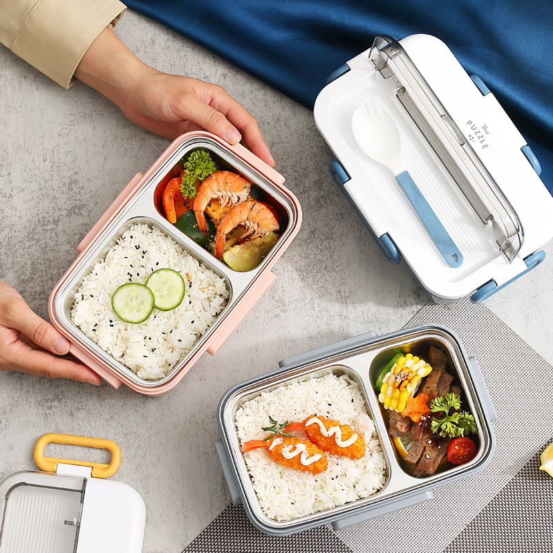 304 stainless steel lunch box student office worker with tableware water injection heating lunch box portable compartment lunch box