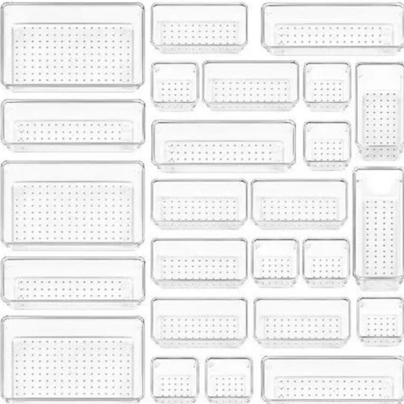 25件套透明PS抽屉分隔收纳盒可自由组合化妆品收纳杂物盒