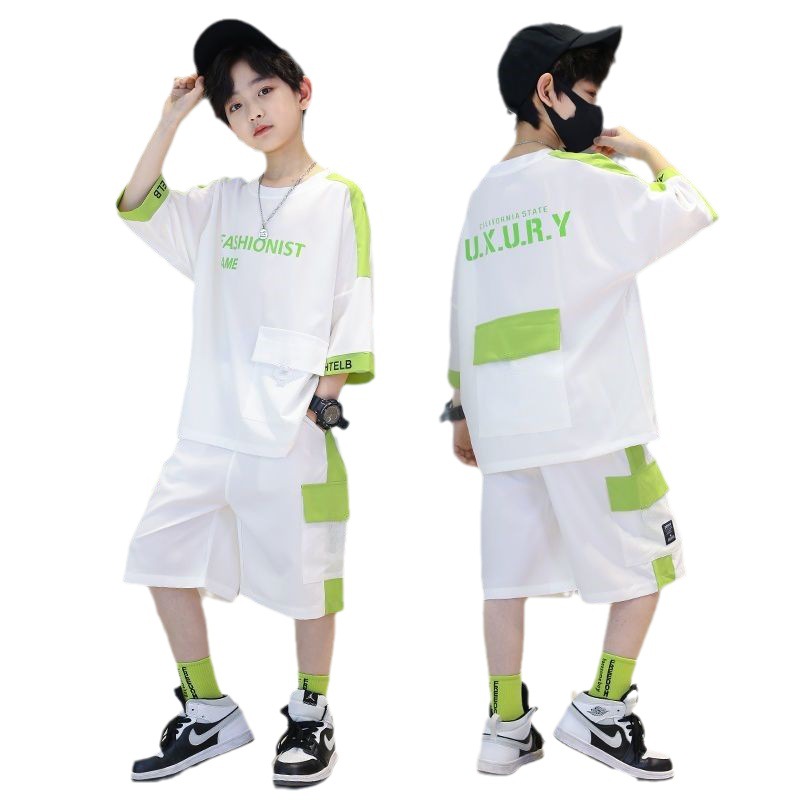 Boys summer suit two-piece set  new medium and large children's clothing, stylish boys, handsome summer sports and fashionable