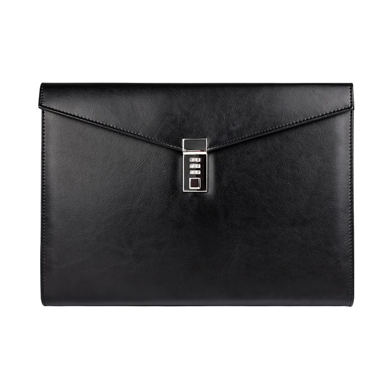 Spot confidential file bag A4 leather with password lock briefcase business briefcase can be printed logo