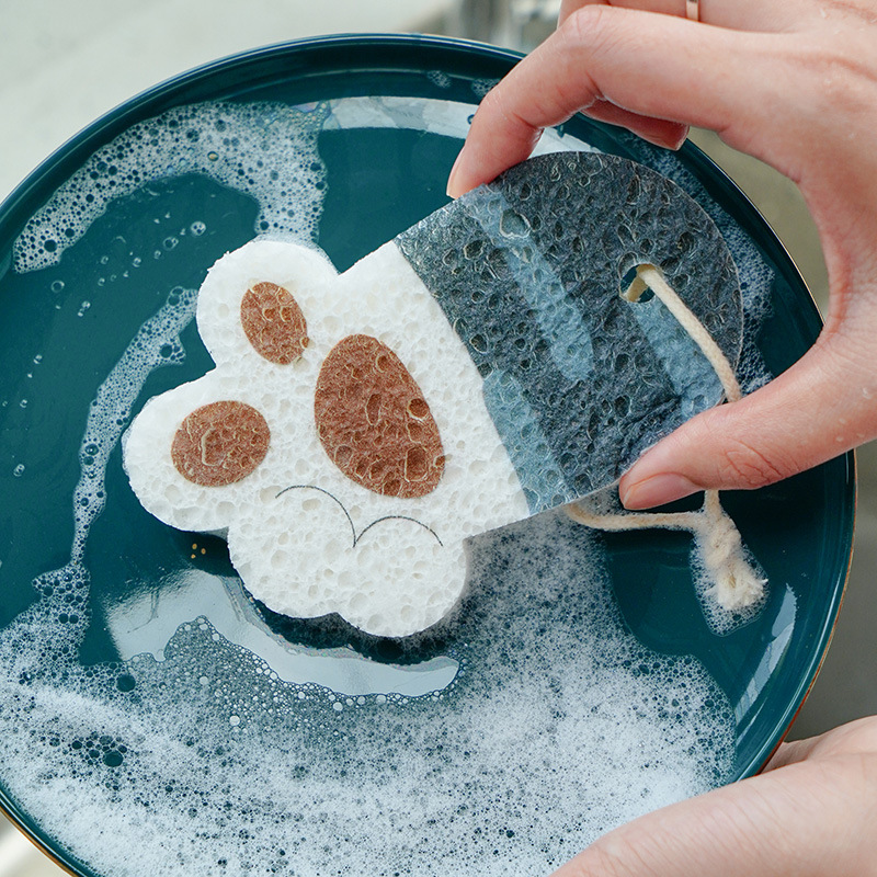 Compressed Wood Pulp Sponge Wipe Cartoon Washing Bowl Wipe Kitchen Cleaning Sponge Pieces Absorbent Oil-free Sponge Magic Wipe