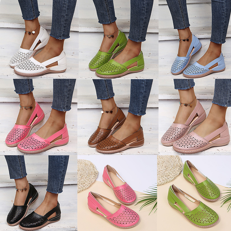 wish Foreign Trade New Hole Shoes 2023 Summer European and American Women's Shoes Round Toe Wedge Cross-border Large Size Flat Women's Sandals