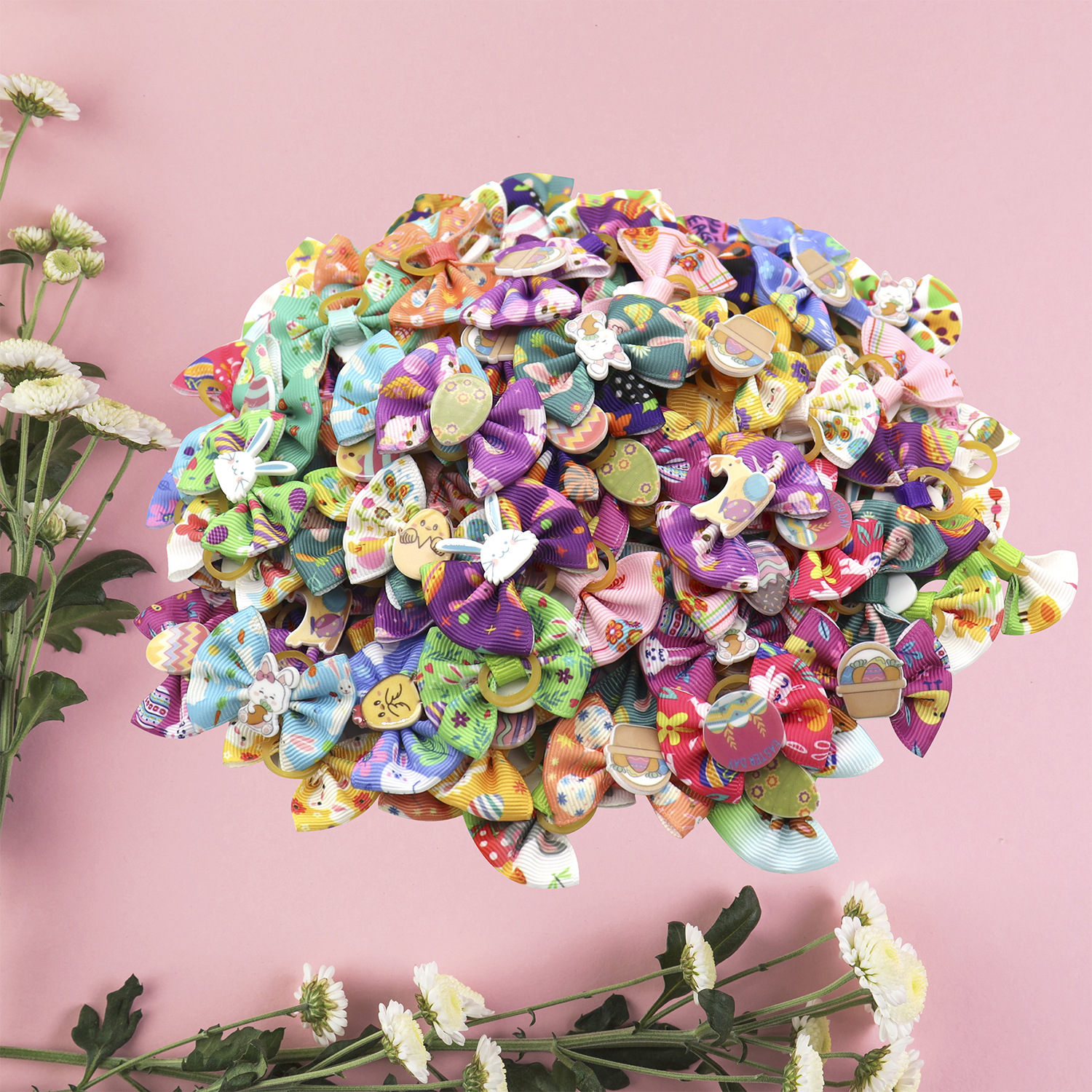 In stock pet Easter headdress flower with rubber band dog cat hair accessories bow hair accessories small bow tie multi-color optional