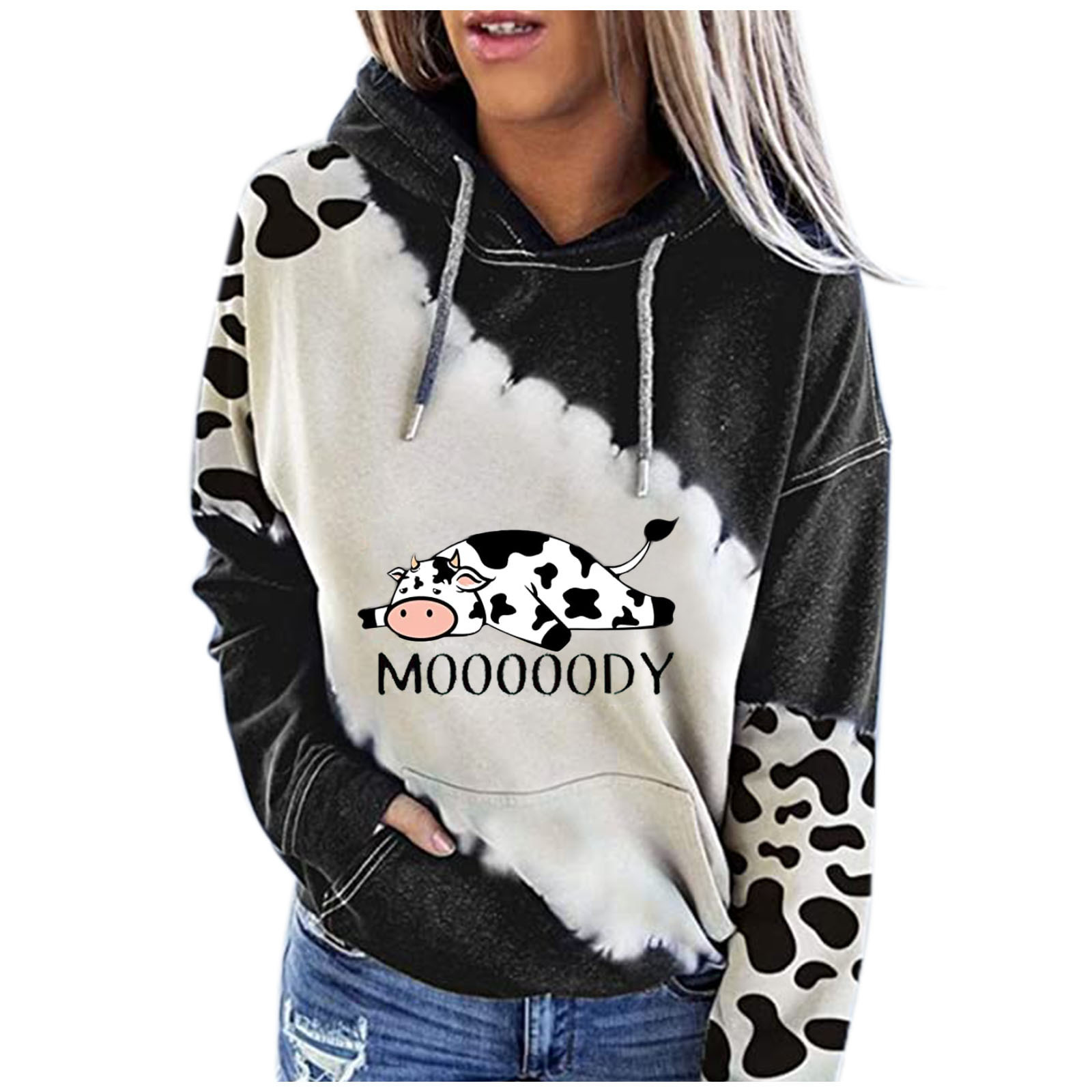 Europe and the United States cross-border foreign trade for Amazon new cow letter printing long sleeve hooded pullover casual sweater