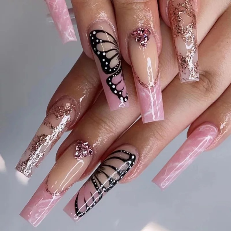 歐美長款芭蕾甲法式美甲貼片穿戴假指甲可拆卸美甲press on nails