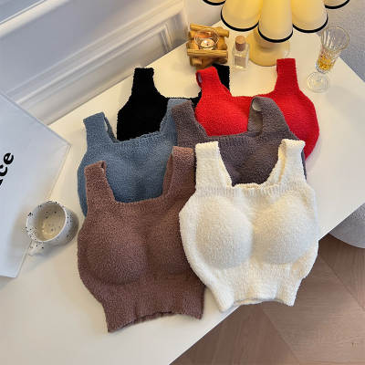 Autumn and Winter Lamb Velvet Women's Underwear Thermal Velvet Vest with Chest Pad Bra One-piece Women's Underwear Long Edition