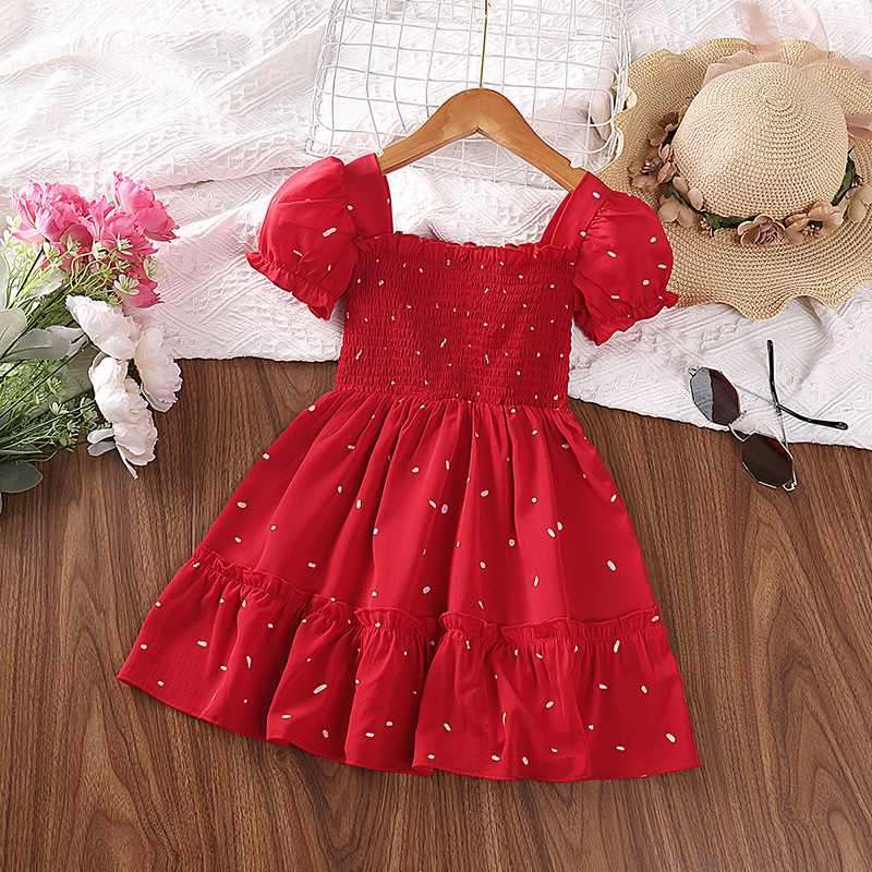 Girls dress explosions foreign trade children's clothing 2025 summer new western style wave point children's short sleeve princess skirt wholesale