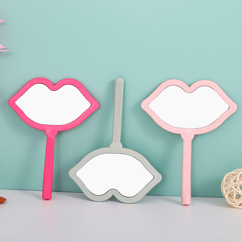 Factory wholesale irregular lips makeup mirror portable pocket beauty salon advertising can be printed logo