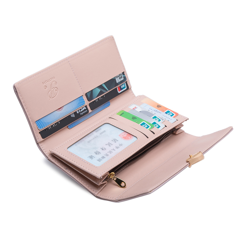 Cross-border foreign trade wallet women's long Japanese and Korean PU leather small fresh leaf buckle simple all-match women's clutch card holder