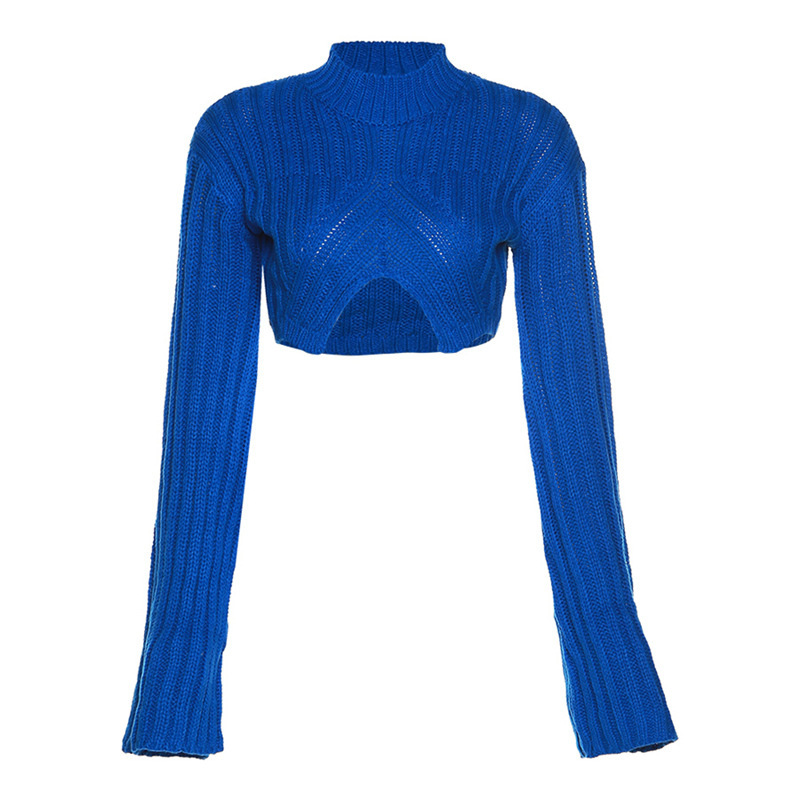 Pull d'automne et d'hiver 2022 couleur unie pour femme, décontracté, simple, à manches longues, col rond, classique, serré, irrégulier, nombril, taille moyenne, vêtements pour femmes_voghion.com