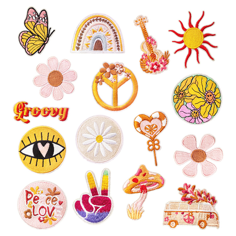 Light Color New Cartoon Flower Cloth Stickers Fashion New Embroidery Computer Embroidery All-match Ironing Adhesive Decorative Stickers