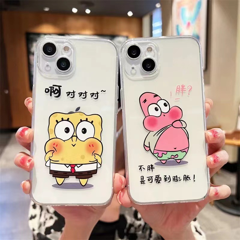 情侶可愛海綿寶寶iPhone15pro手機殼蘋果14promax全包防摔12透明