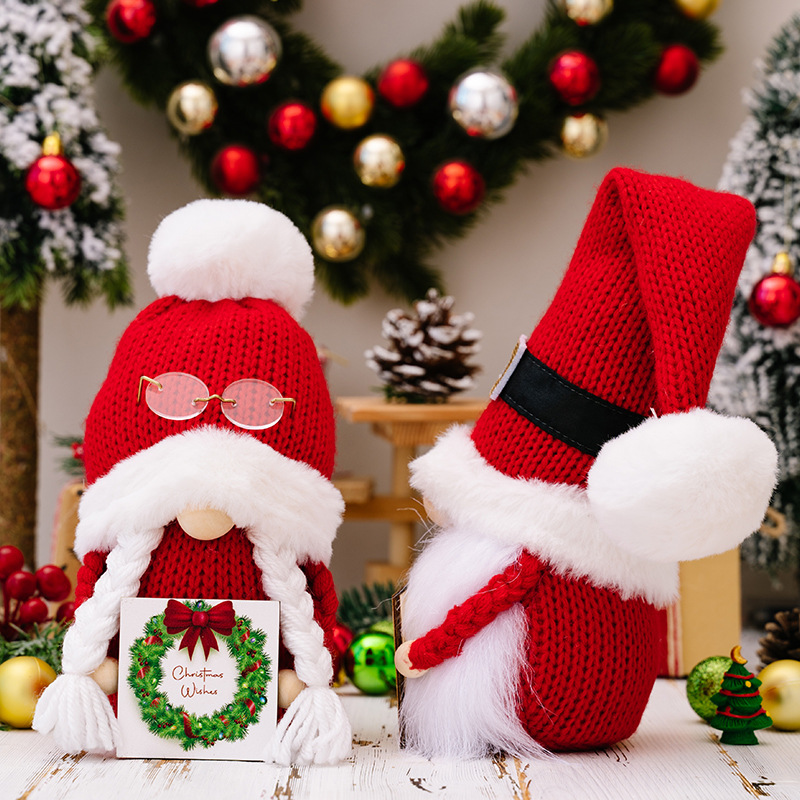 Haube Creative New Christmas Decorations Christmas Fur Ball Knitted Hat Holding Wooden Brand Rudolph Doll Dwarf