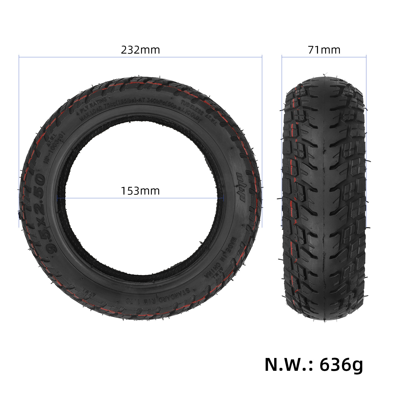 Ulip9.5 * 2.50 off-road vacuum tire Mavericks KQI3 electric scooter 9.5 inch off-road vacuum front and rear tires