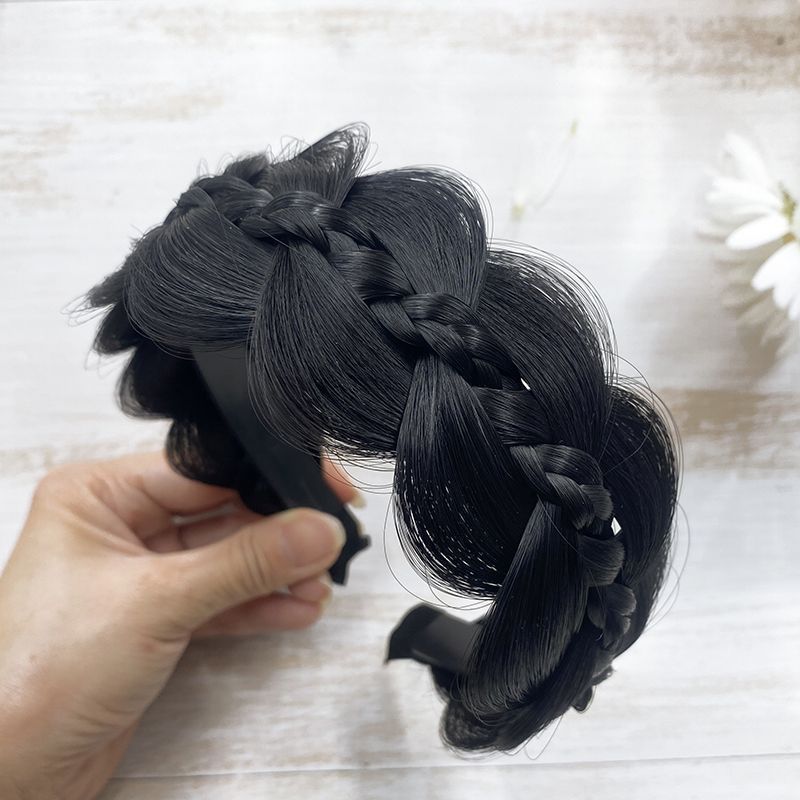 Wig Hair Hoop Women's New Elevated Cranium Calabash Braid Imitation Full Human Hair Traceless Sandwich Fish Bone Braid Pressure Hair Hoop