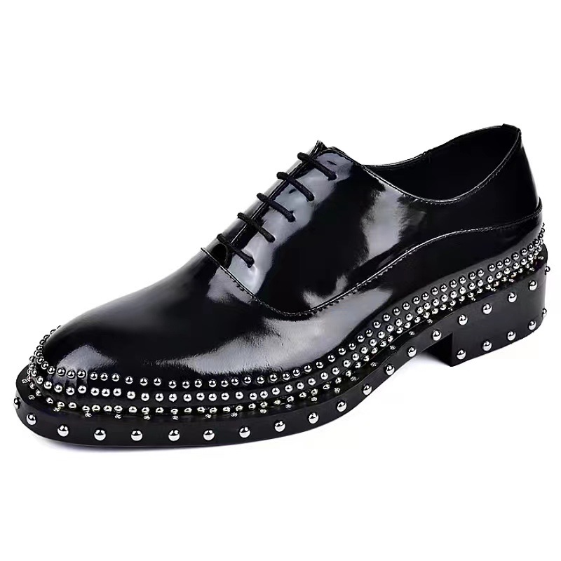 Stud Men's Shoes Oxford Shoes Men's Gentleman's Top Layer Cowhide Lace-Up Low-Top Men's Lace-Up Trendy Business Dress Leather Shoes Men's