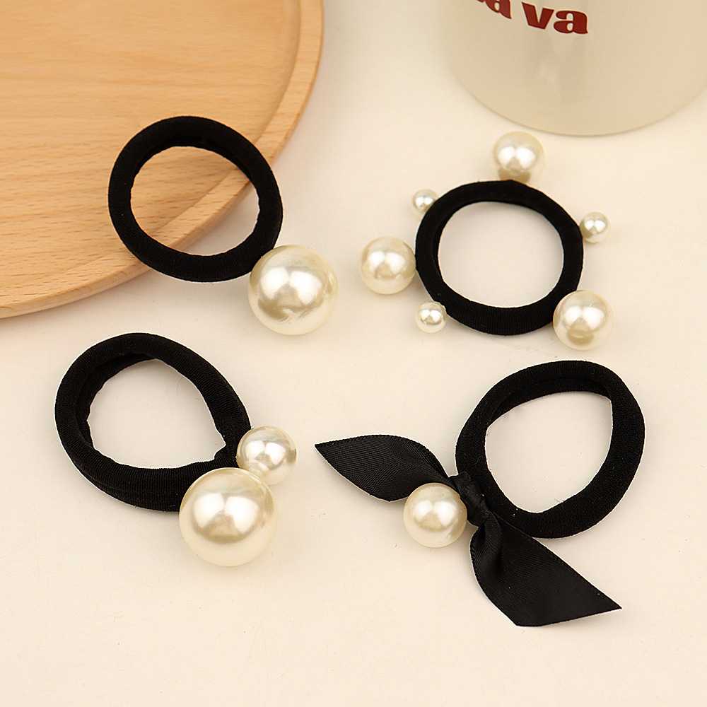 Pearl Full Circle Small Chanel Style Headline Korean Hair Accessories Black Thick Rubber Bow Headline Pony Tail Headflower Adult Hair Accessories