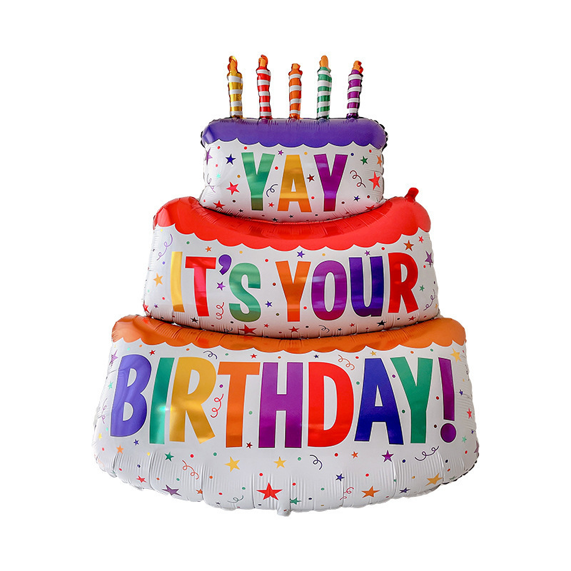 Large Color Birthday Cake Aluminum Film Balloon Double Layer Candle Cake Shape Children's Birthday Party Decoration Balloon