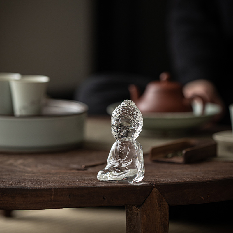 Ancient method colored glaze small monk tea pet ornaments Zen glass Buddha small statue kung fu tea set tea tray tea ceremony accessories