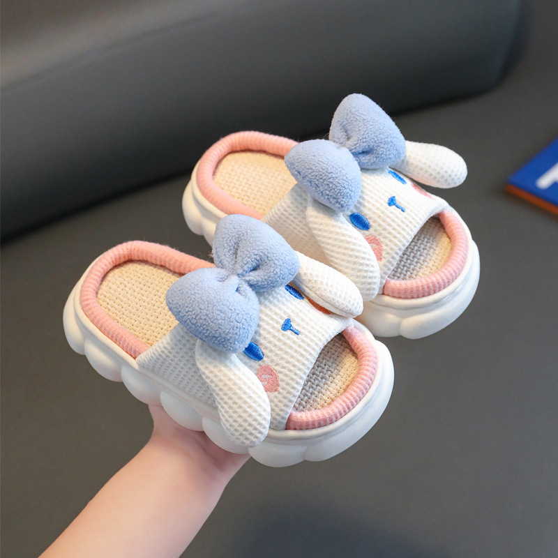Spring and Autumn Children's linen slippers girls' indoor home non-slip soft bottom breathable parent-child baby Four Seasons cotton and linen slippers