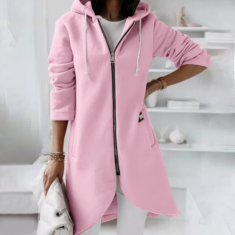  New Autumn and Winter Fashionable Streetwear Hooded Zipper Long Fleece Sweatshirt 