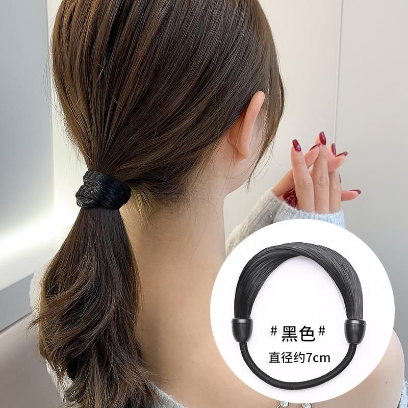 Internet Celebrity New Style Wig Artificial Head Rope Ponytail Invisible Hair Band Rubber Band Women's Headwear Elastic Leather Cover Hair Rope