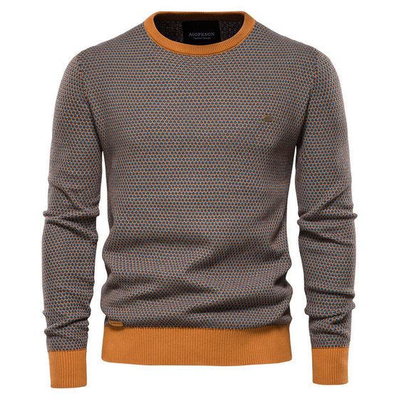 Knitted Top Men's Foreign Trade Base Autumn and Winter Men's Crewneck Men's Personalized Men's Pullover Warm