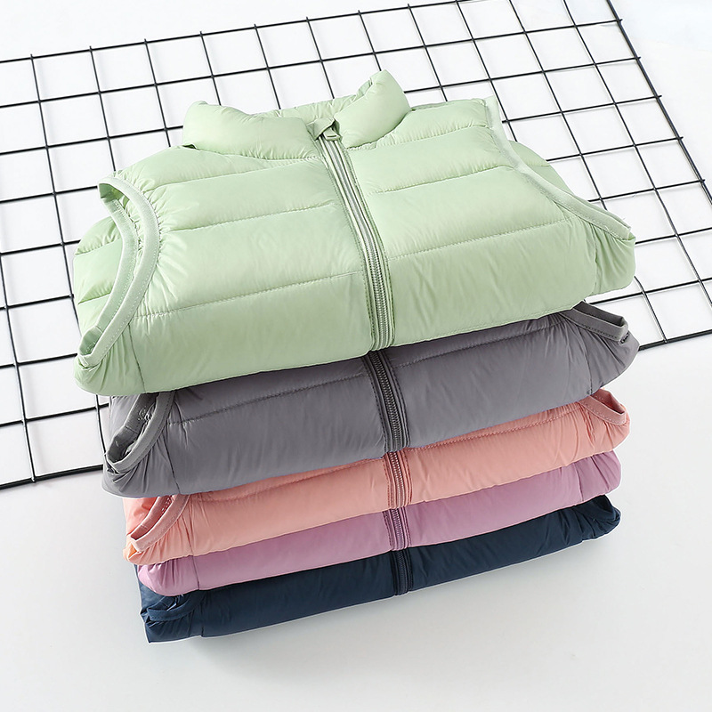 Children's Down Vest Light and Thin Vertical Collar for Boys and Girls Solid Color Baby's Middle and Old Children's Down Vest for Autumn and Winter