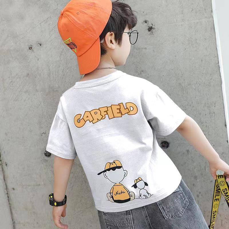 Boys and children's clothing summer short-sleeved T-shirts 2024 new medium and large children's round neck casual tops girls thin bottoming