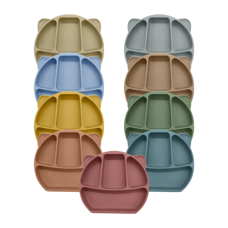 New 2022 silicone food supplement suction cup infant and child plate grid plate baby silicone grid smiley face plate