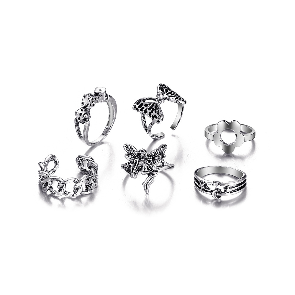 new butterfly elf dice ring set 6-piece creative butterfly chain joint ring_voghion.com