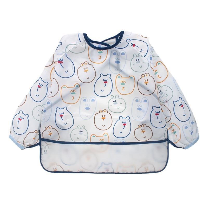Lovable Amoy Long-sleeved Overalls Kindergarten Apron Color-painted Ultra-thin Bib Baby Food Bag Baby Food Supplementary Food Waterproof Anti-dirty