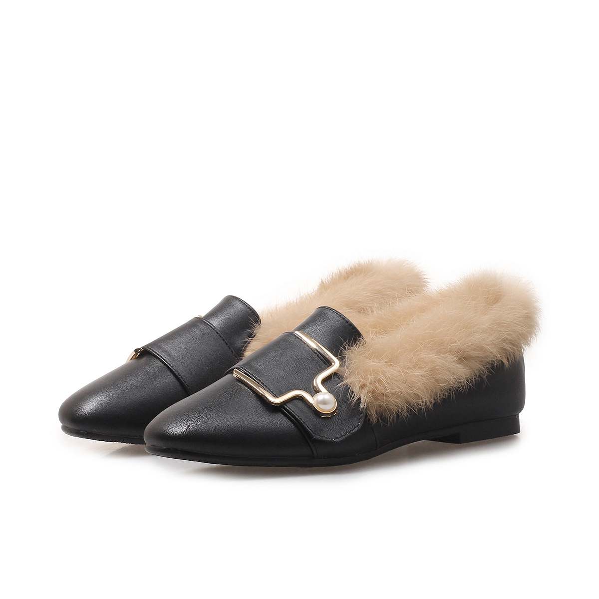Mao Mao Shoes Women's Winter Wear 2023 New All-match Autumn and Winter Rabbit Fur Women's Shoes Loafers Fleece-lined Pea Shoes