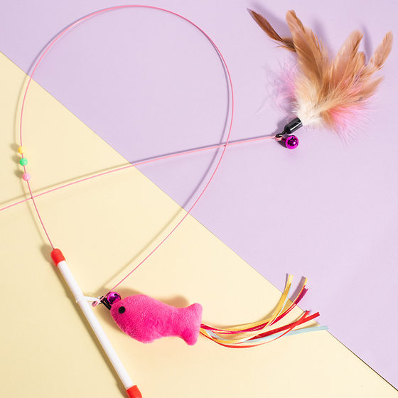 Steel wire feather cat stick cat toy fishing cat stick feather toy elastic cat stick cat pet toy wholesale