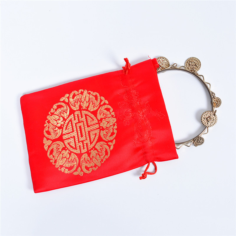 Red Fuzi brocade satin bag drawstring embroidery candy gift packaging bag jewelry storage bag spot
