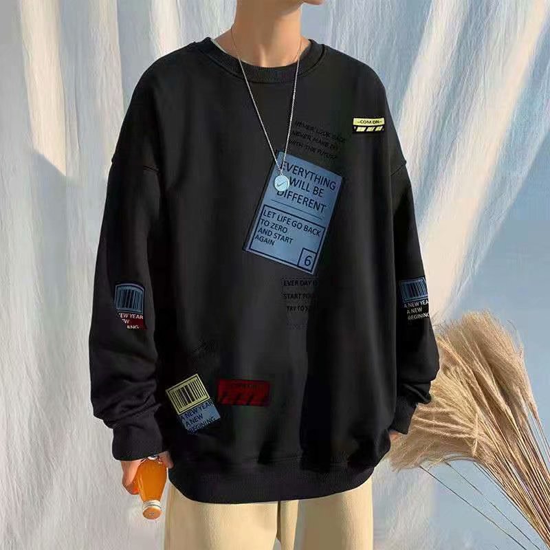 Round Neck Thin Sweater Men's Trendy ins Hong Kong Style Spring and Autumn Coat Korean Style Trendy Loose bf Lazy Style Clothes