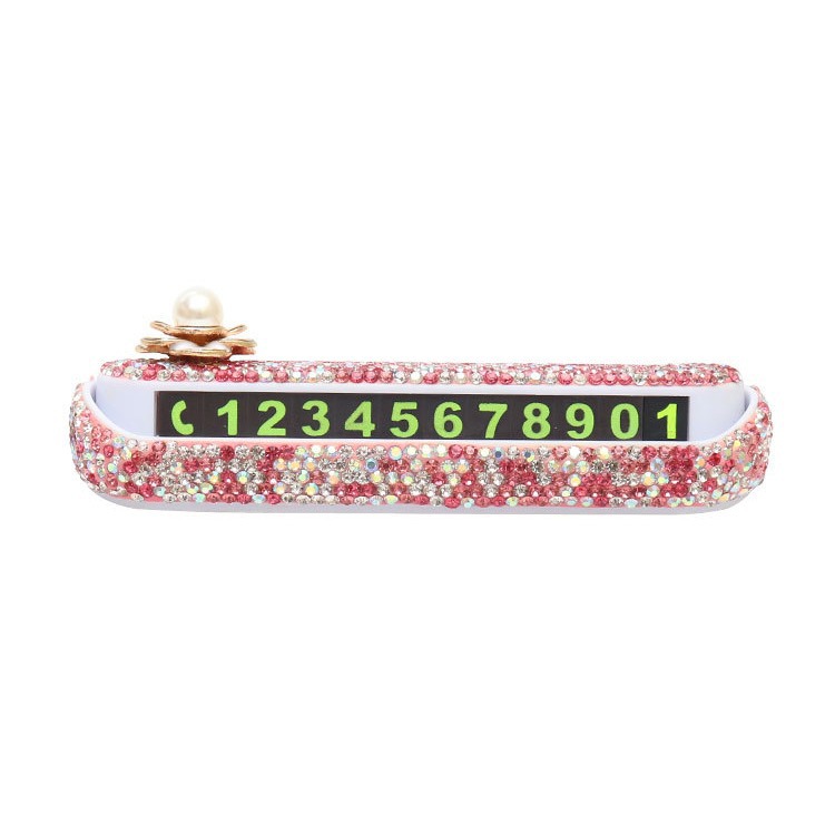 High-grade diamond-encrusted car temporary parking plate female online celebrity creative phone number plate car moving card car moving decoration