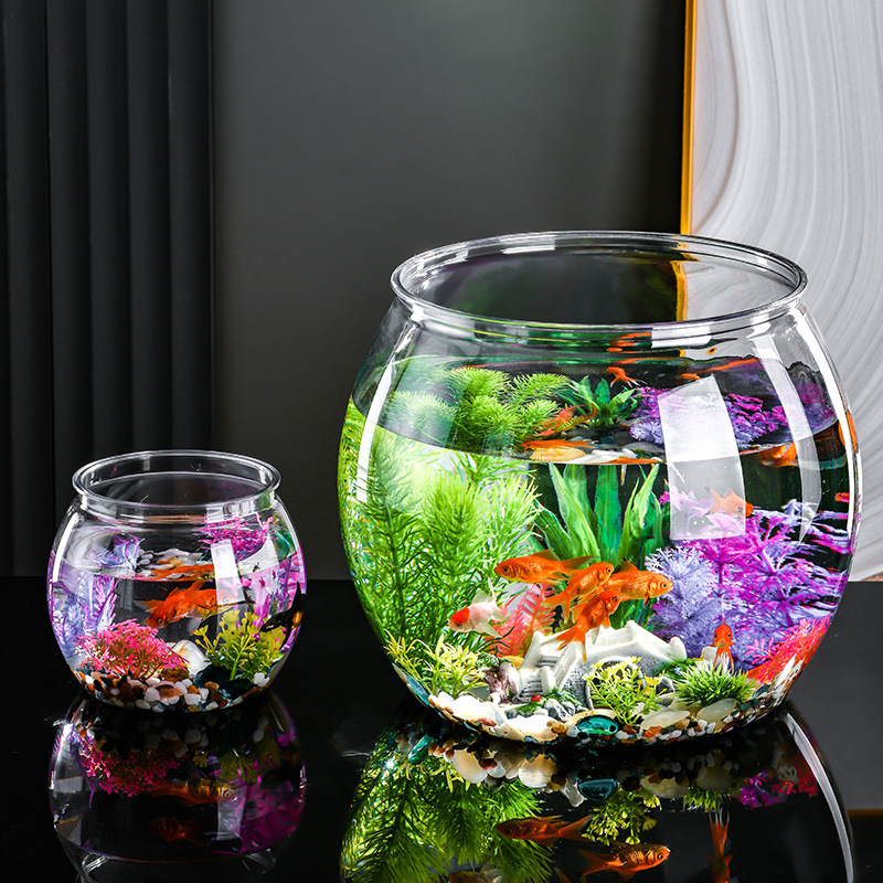 プラスチックの透明な金魚鉢の客のデスクトップのホールの透明な小さい魚鉢の円形は壊れません。|undefined