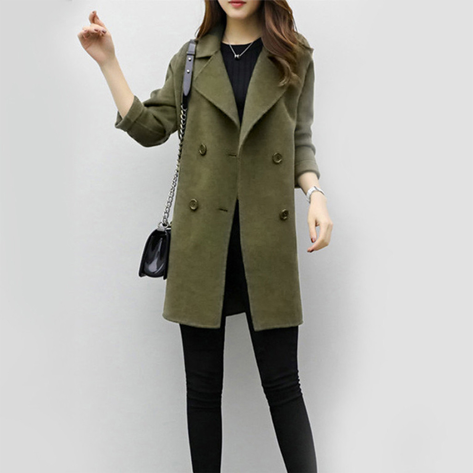 Woolen coat mid-length double-breasted long sleeve solid color woolen coat for women_voghion.com
