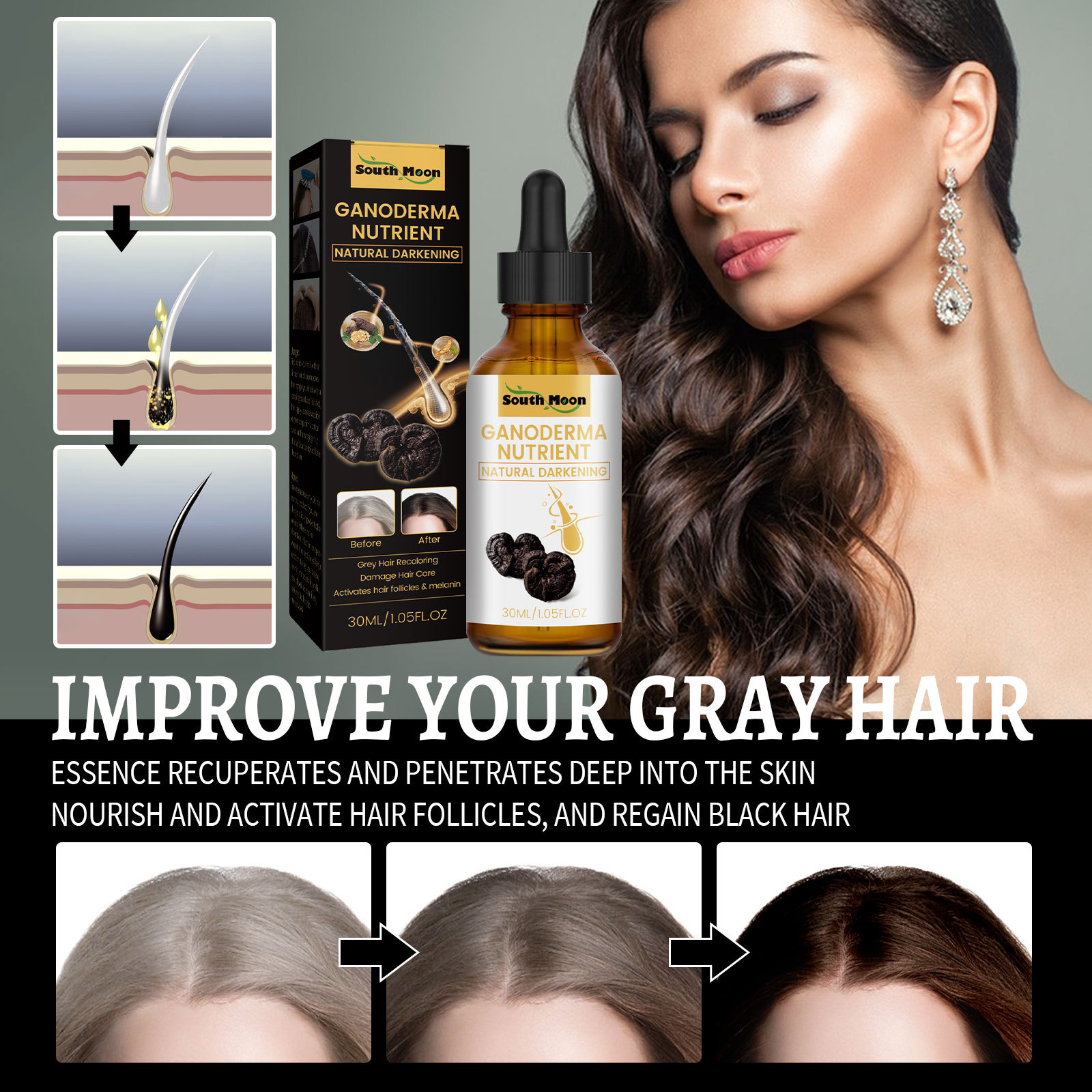 South Moon Black Ganoderma lucidum White to Black Hair Liquid Hair Care Hair Moisturizing Hair Repair Massage Essence
