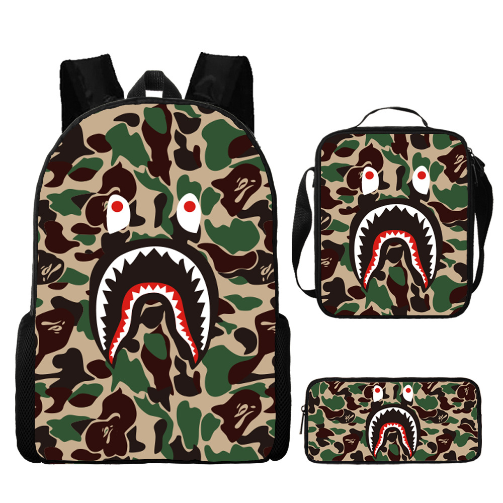 Cross-border new camouflage color matching shark student schoolbag digital printing large capacity Cartoon Cartoon backpack backpack