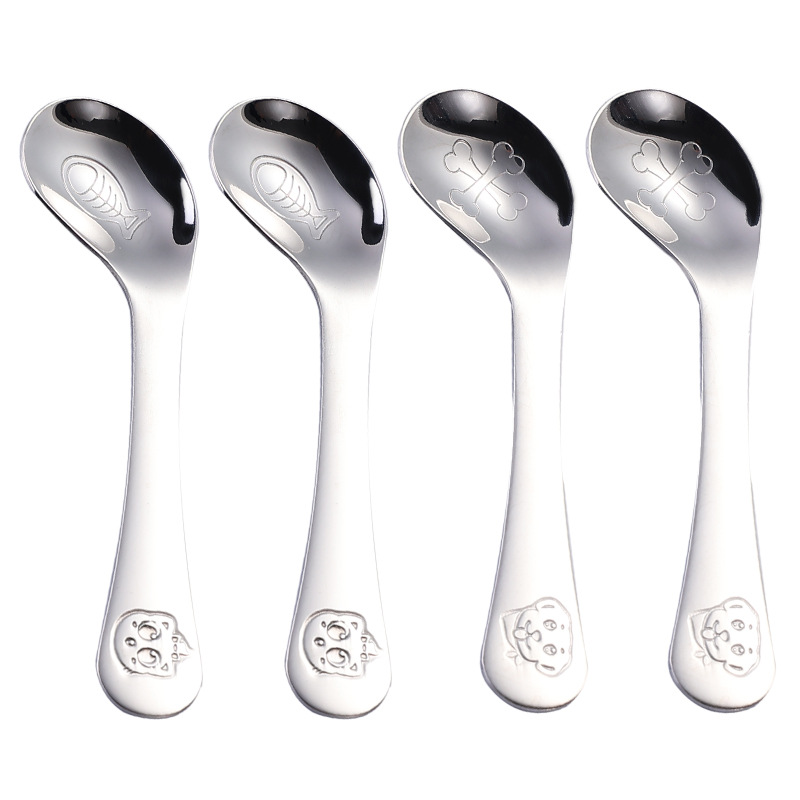304 stainless steel baby learning to eat training spoon children's crooked mouth elbow training spoon creative cartoon baby spoon