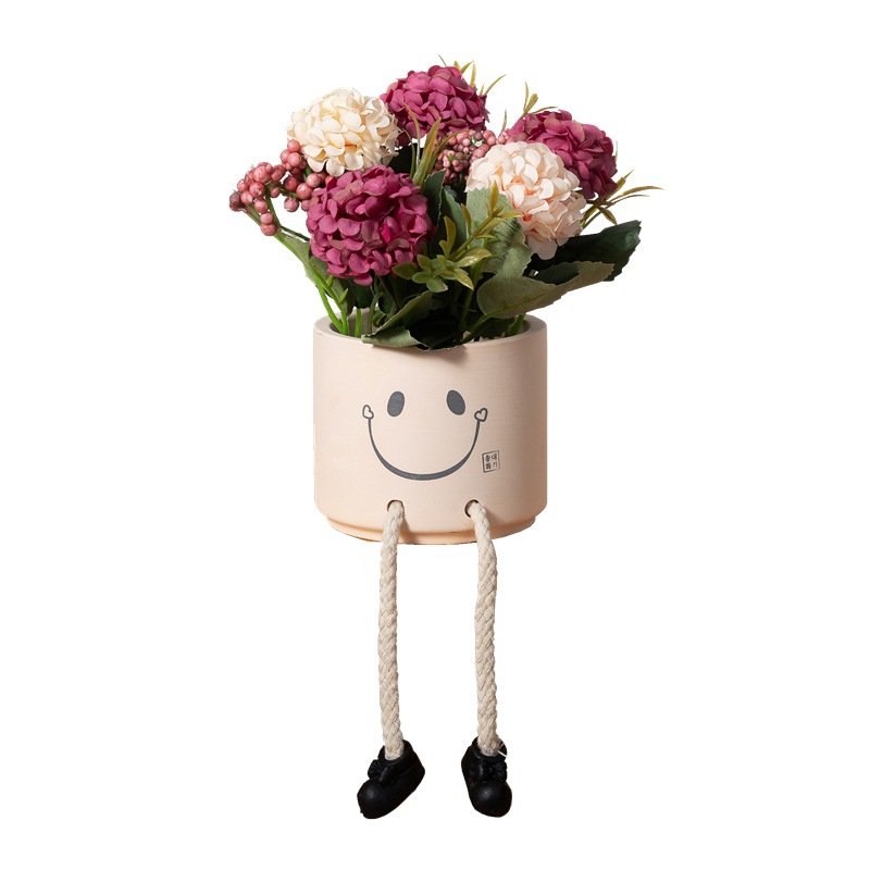 Creative Expression Hanging Feet Doll Ceramic Flower Pot Artificial Flower Potted Plant Green Plant Indoor Balcony Desktop Decoration Crafts