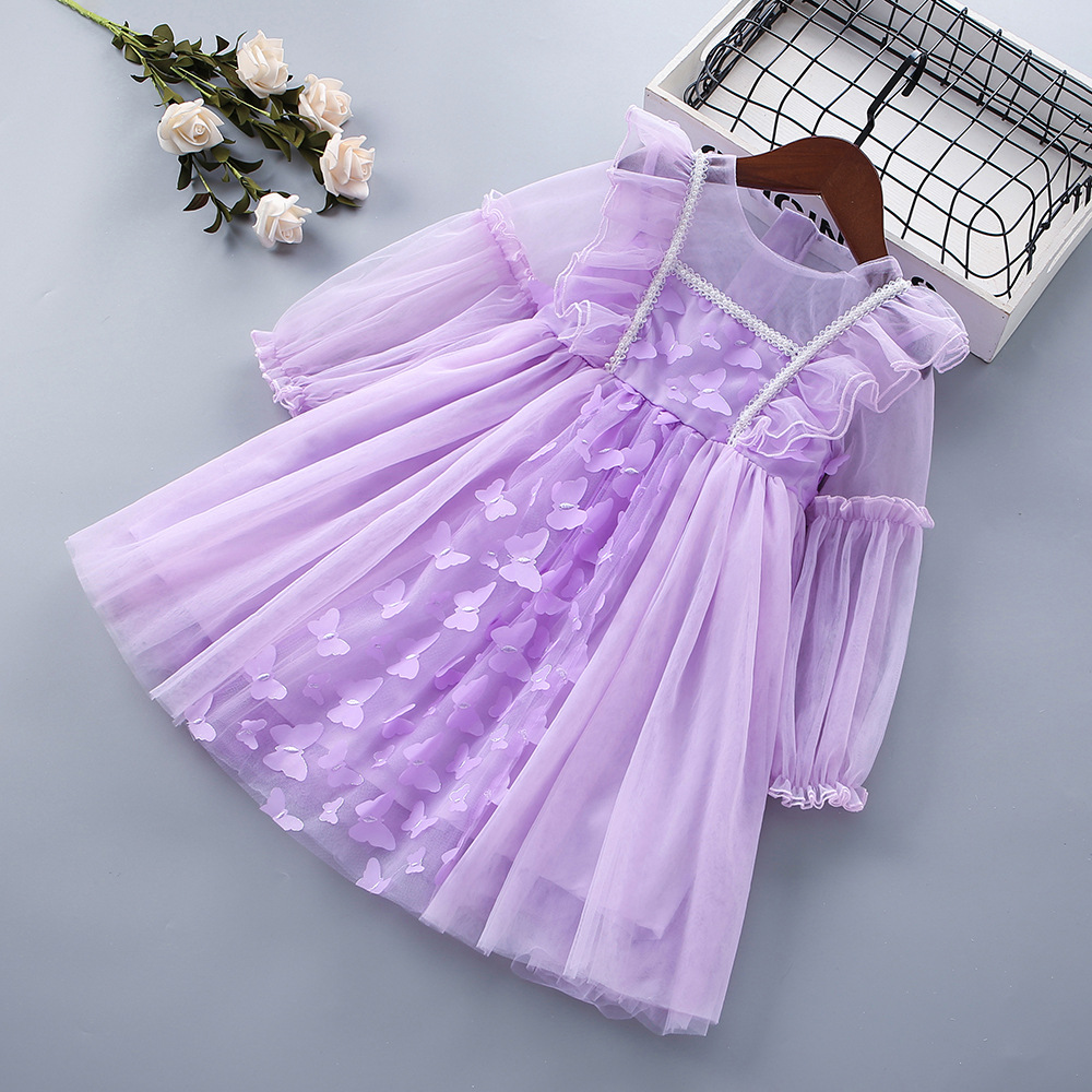 Spring and Autumn Dress Korean Style Girl's Mesh Dress Princess Dress Foreign Trade Fashion Children's Dress Butterfly